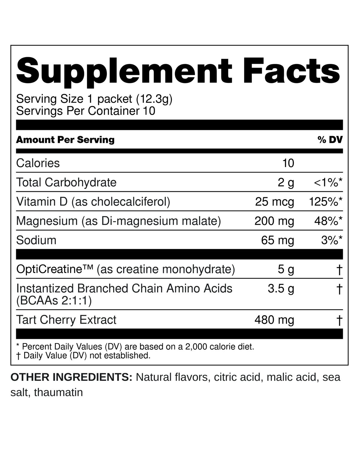 Supplement Facts – RCVR Travel Pack, 10 packets