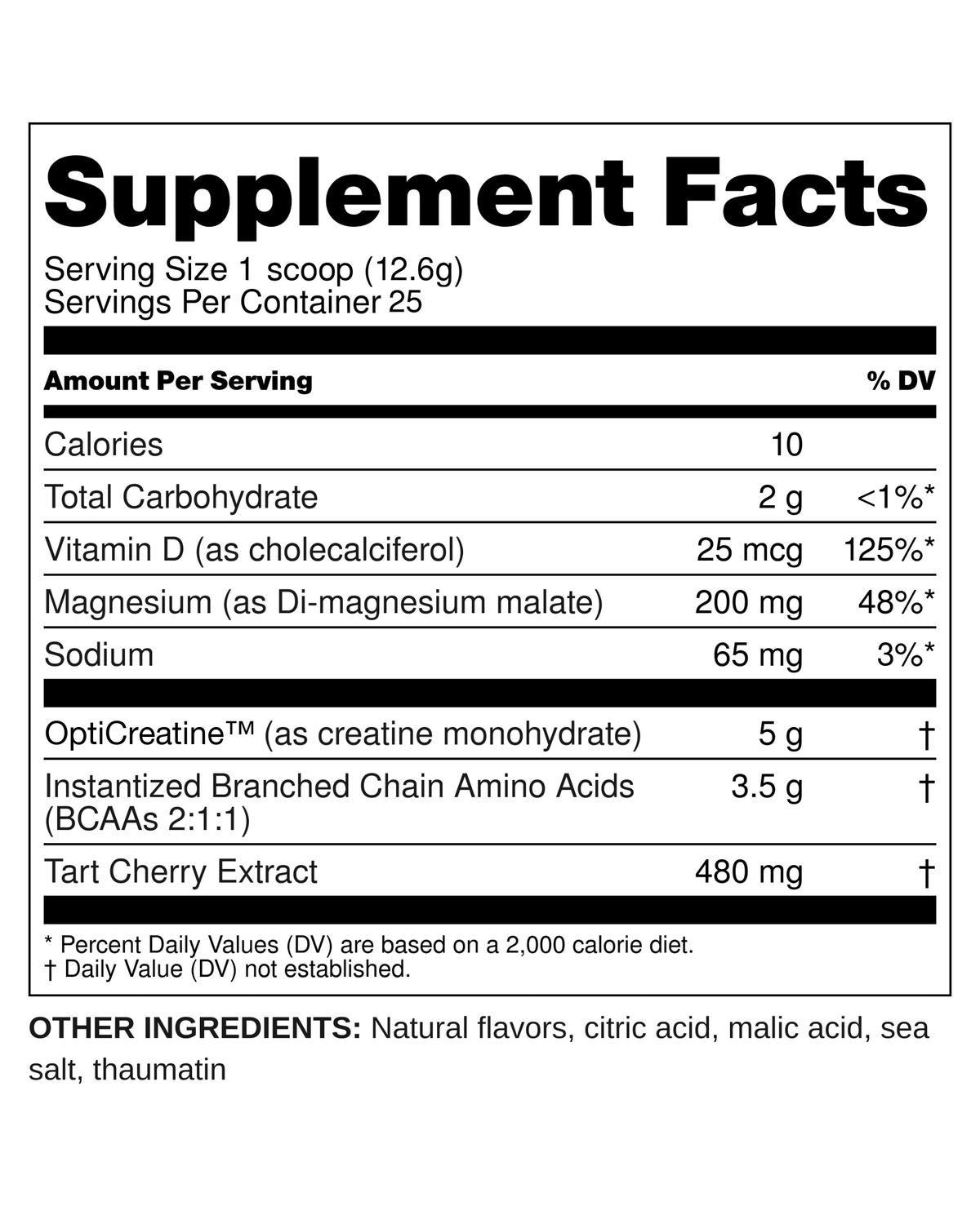 Supplement Facts – RCVR Muscle Recovery Sour Apple Tub, 25 servings