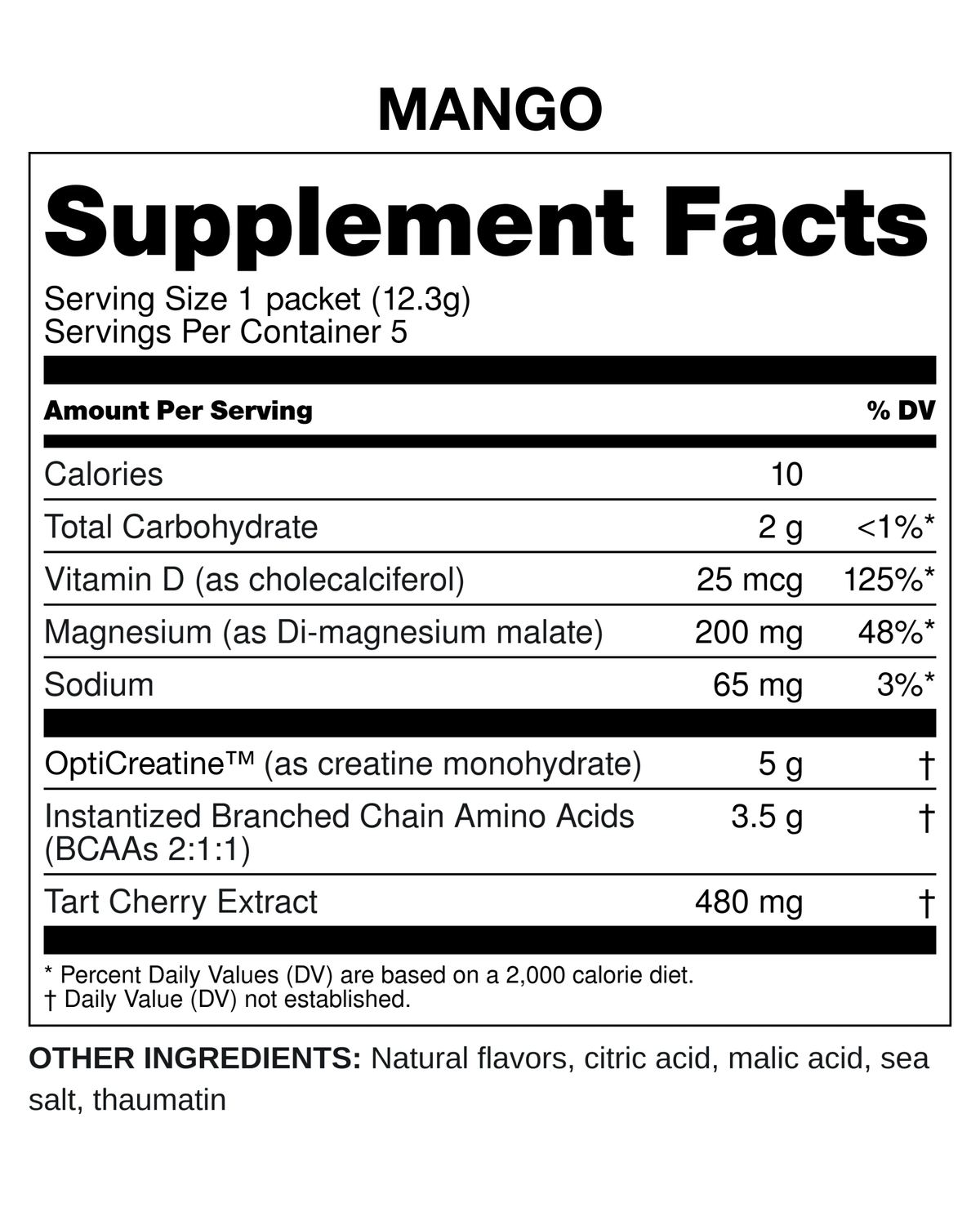 Supplement Facts – Mango, RCVR Variety Pack (5 packets)
